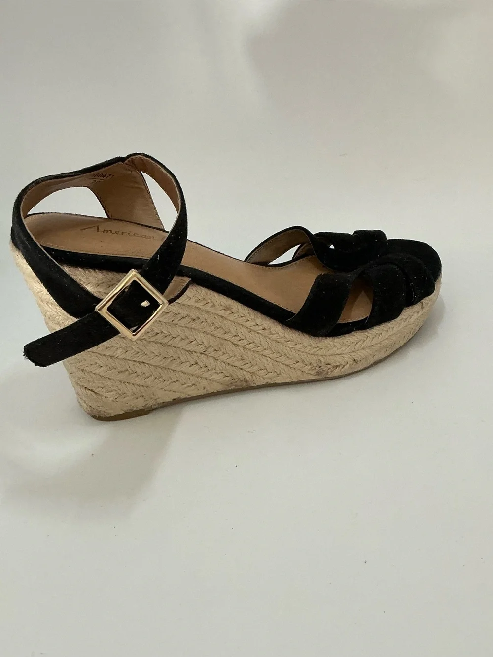 American Eagle Black Faux Suede Espadrille Sandals Ankle Strap Women’s 6.5